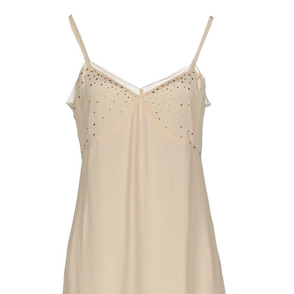 TwinSet (Simona Barbieri) Abito Chantilly short dress in beige with beading. New